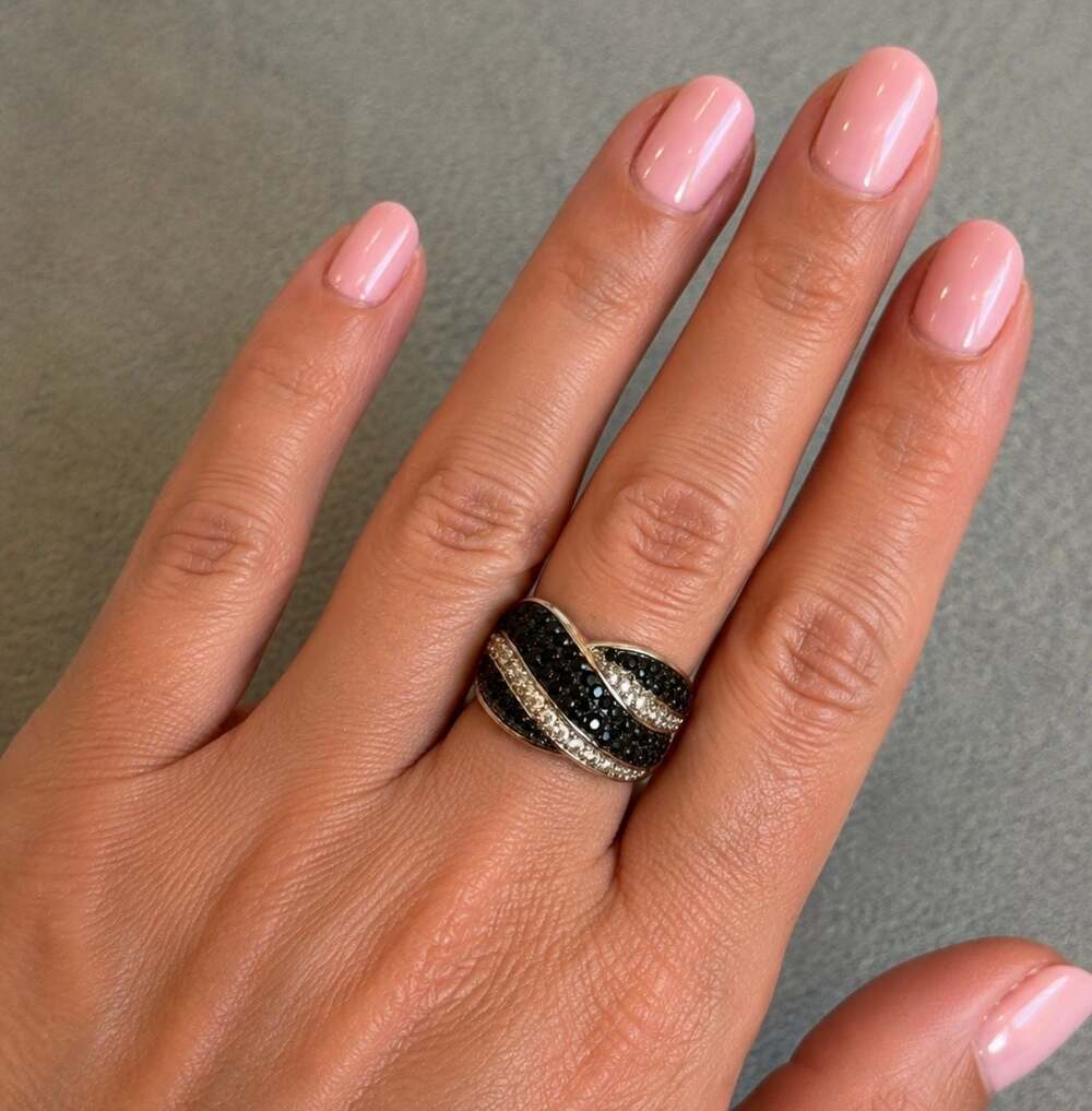 Lia Sophia Cocktail Hour Black and White Crystal Snake Statement Ring